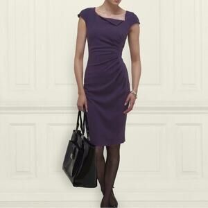 L.K. Bennett Davina Purple Ruched Sheath Dress Size 12